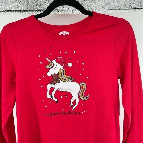 Holiday Time Girls Red Christmas Unicorn Snow Much Fun Long-Sleeved Tee XXL (18) - Picture 3 of 12